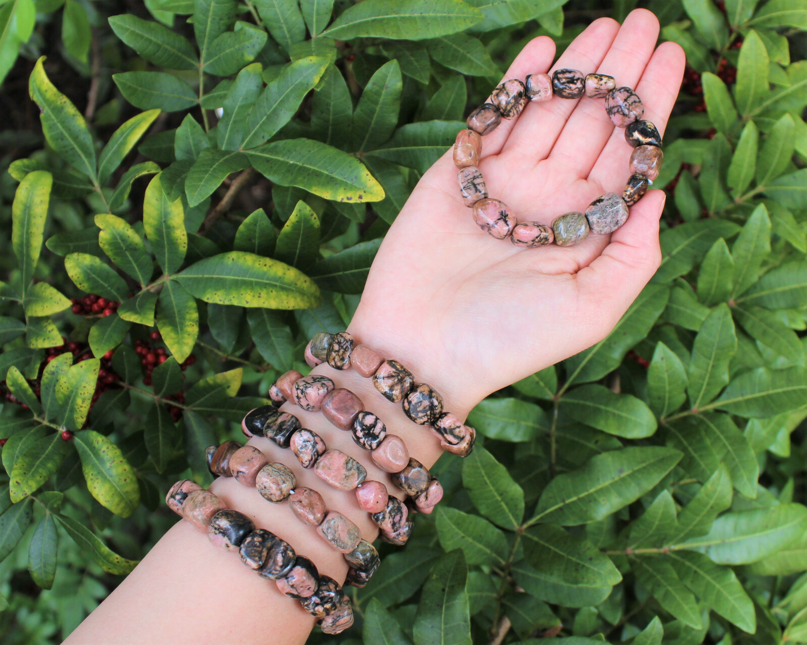 Rhodonite Tumbled Gemstone Bracelet 6-8 mm stones (Stretchy Nugget Bracelet)
