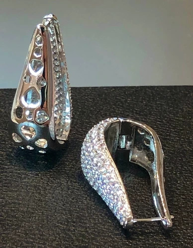 18k White Gold Plated Simulated Diamond Huggie Hoop Earrings Bridal Jewelry Gift