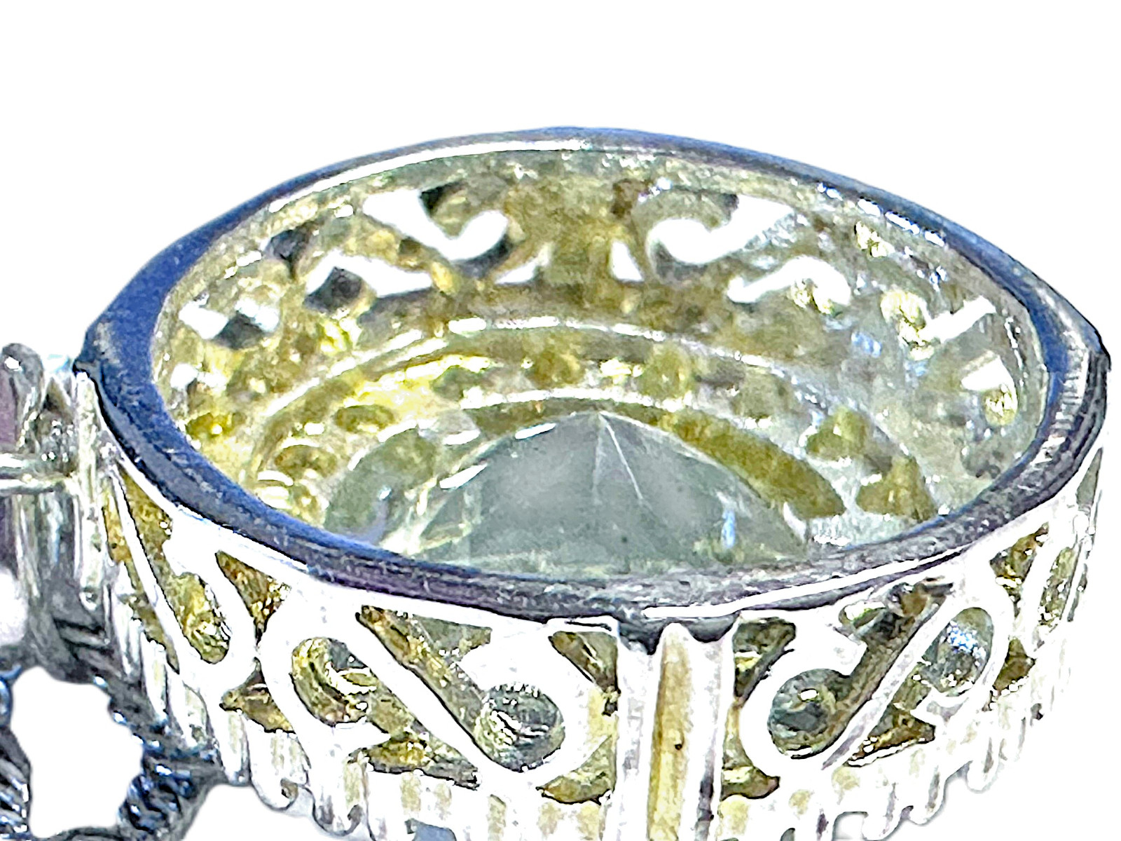Silver Tone Clear CZ, Gold Tone Prong Setting Pendant ¾” Necklace 16″Chain 2″ext