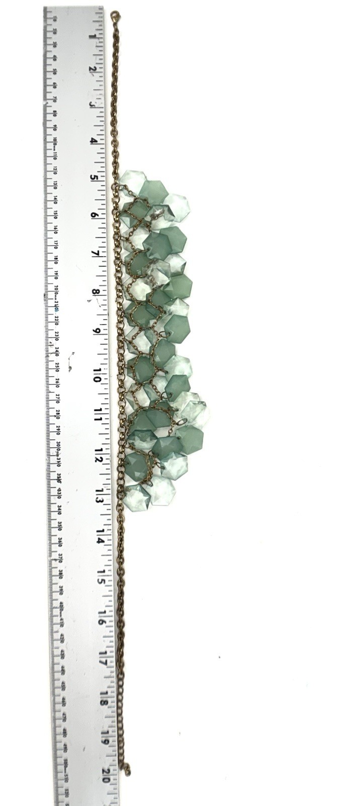 Mint Green Faceted Lucite Bib Statement Necklace Gold Tone Chain 18-20″