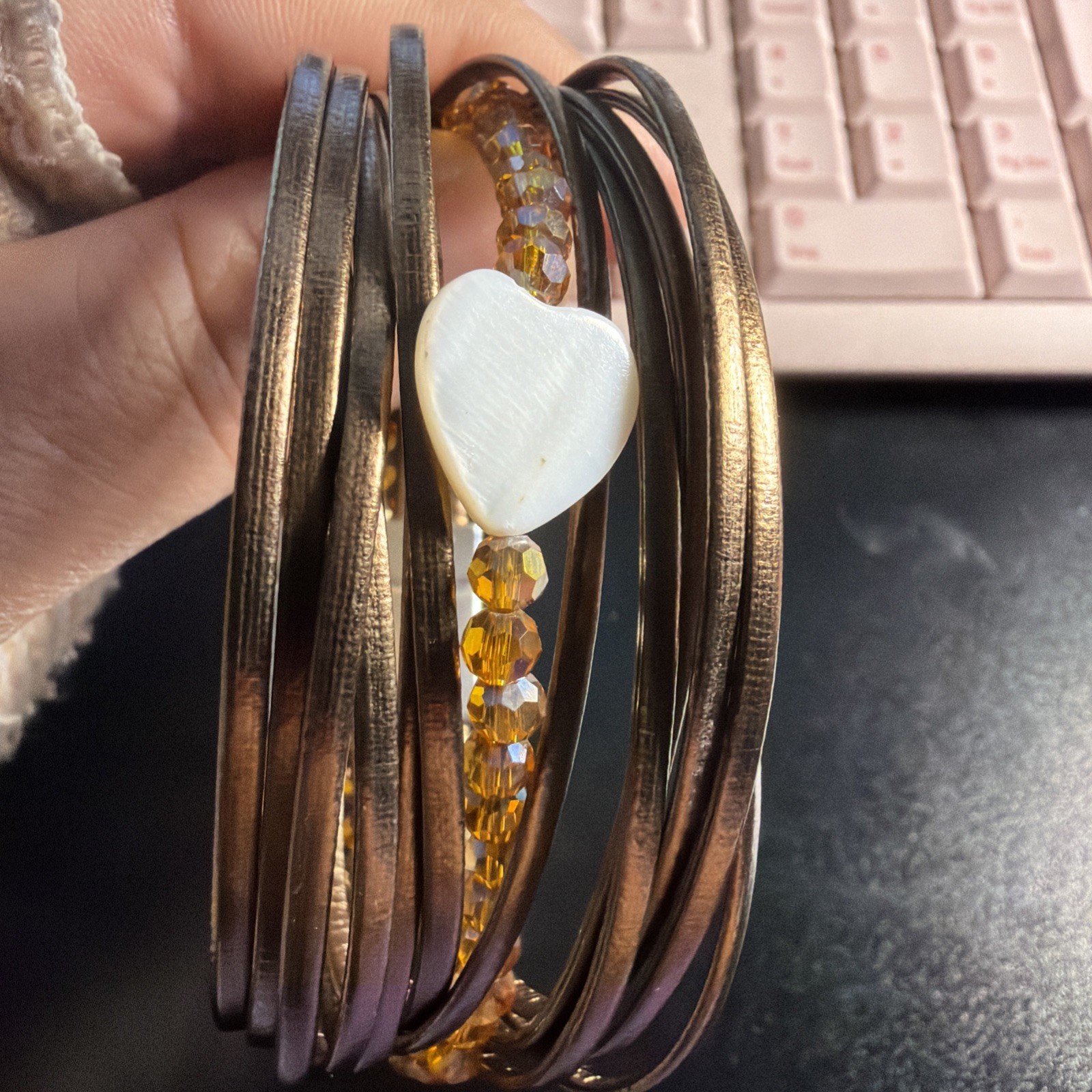 Ryze Magnetic Closure Cuff Multi Leather Beaded Bracelet