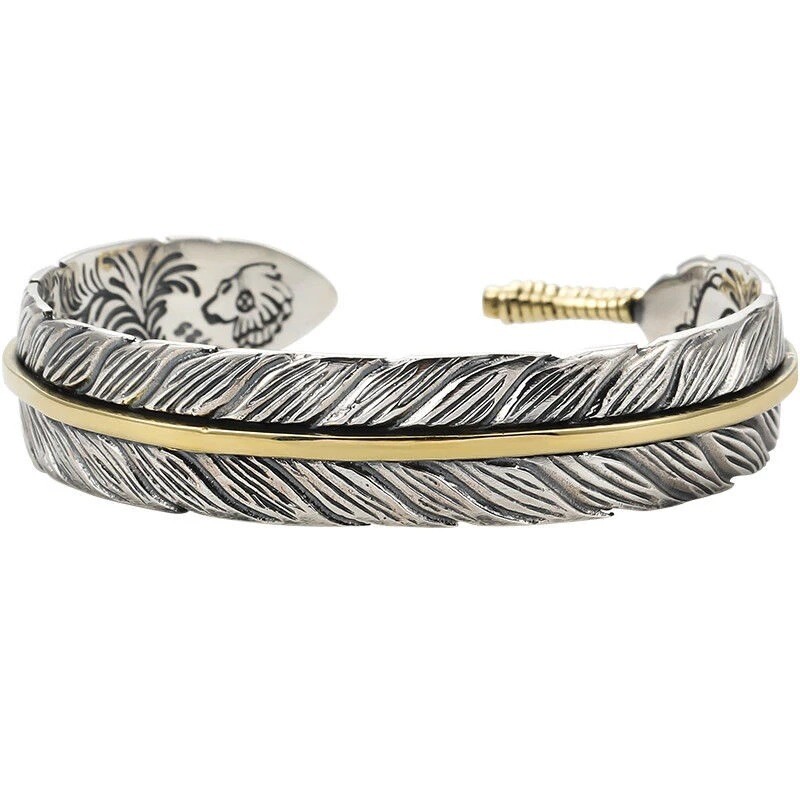 Men’s Retro Silver Feather Adjustable Bangle Cuff Bracelet Fashion Jewelry Gift