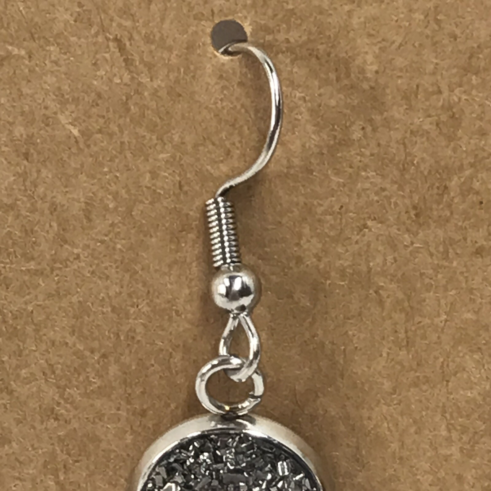 Grey Druzy Earrings Sparkle Lightweight Faux Stone Gray 1″ Long Silver Tone E