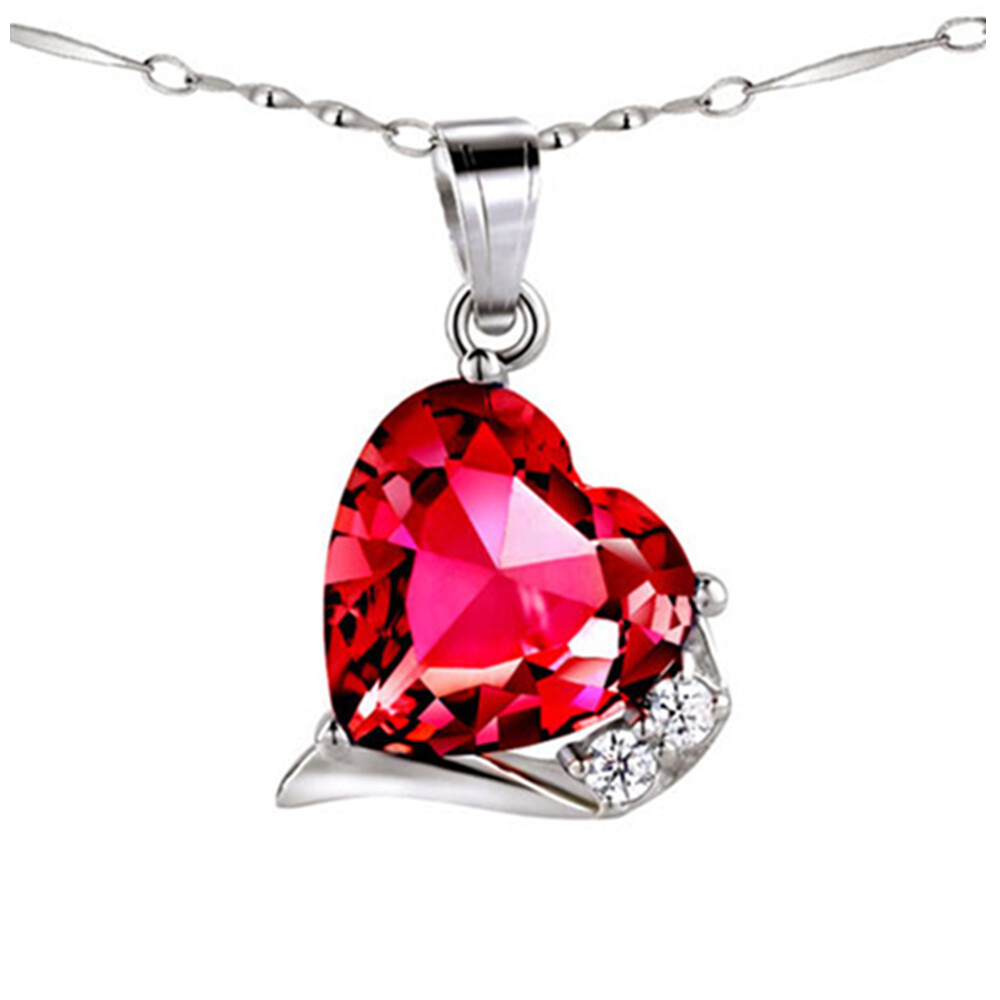 Sterling Silver 6.06ct Simulated Red Ruby Heart Shaped Gemstone Pendant Necklace