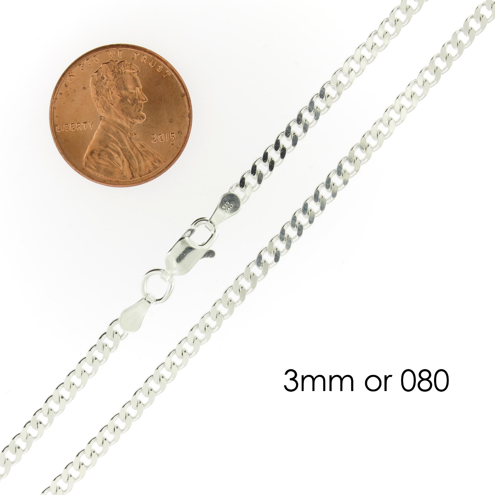Sterling Silver Curb Cuban Mens Womens Chain Necklace .Italy All Sizes