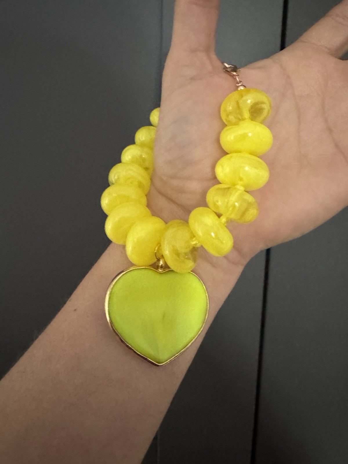 Stretch Chunky Multicolor Stone Beaded Bracelet w/ Heart Dangle Charm