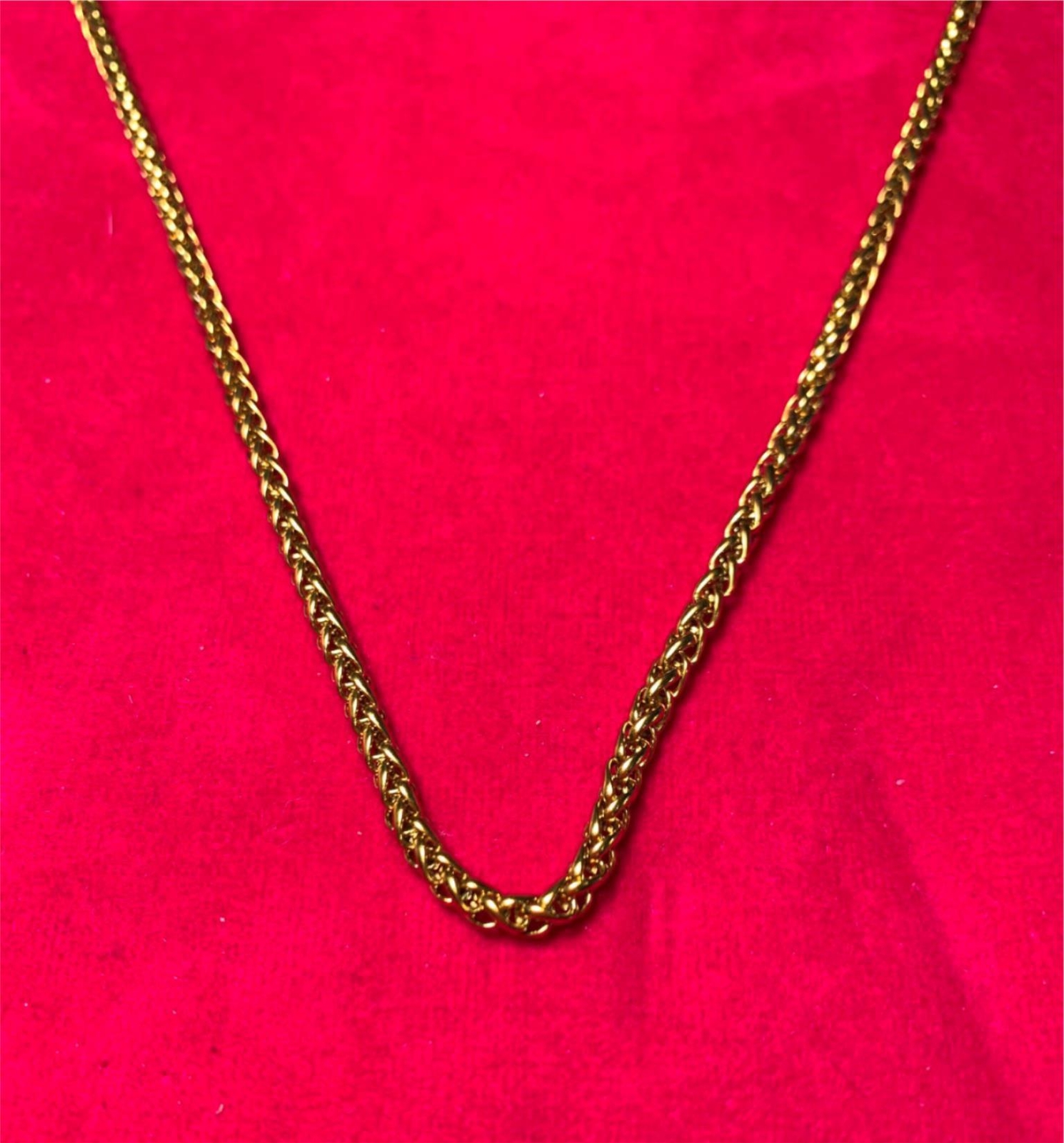 16″-60″ Man Woman 3mm Gold Plated Stainless Steel Braided Wheat Necklace-GOLD