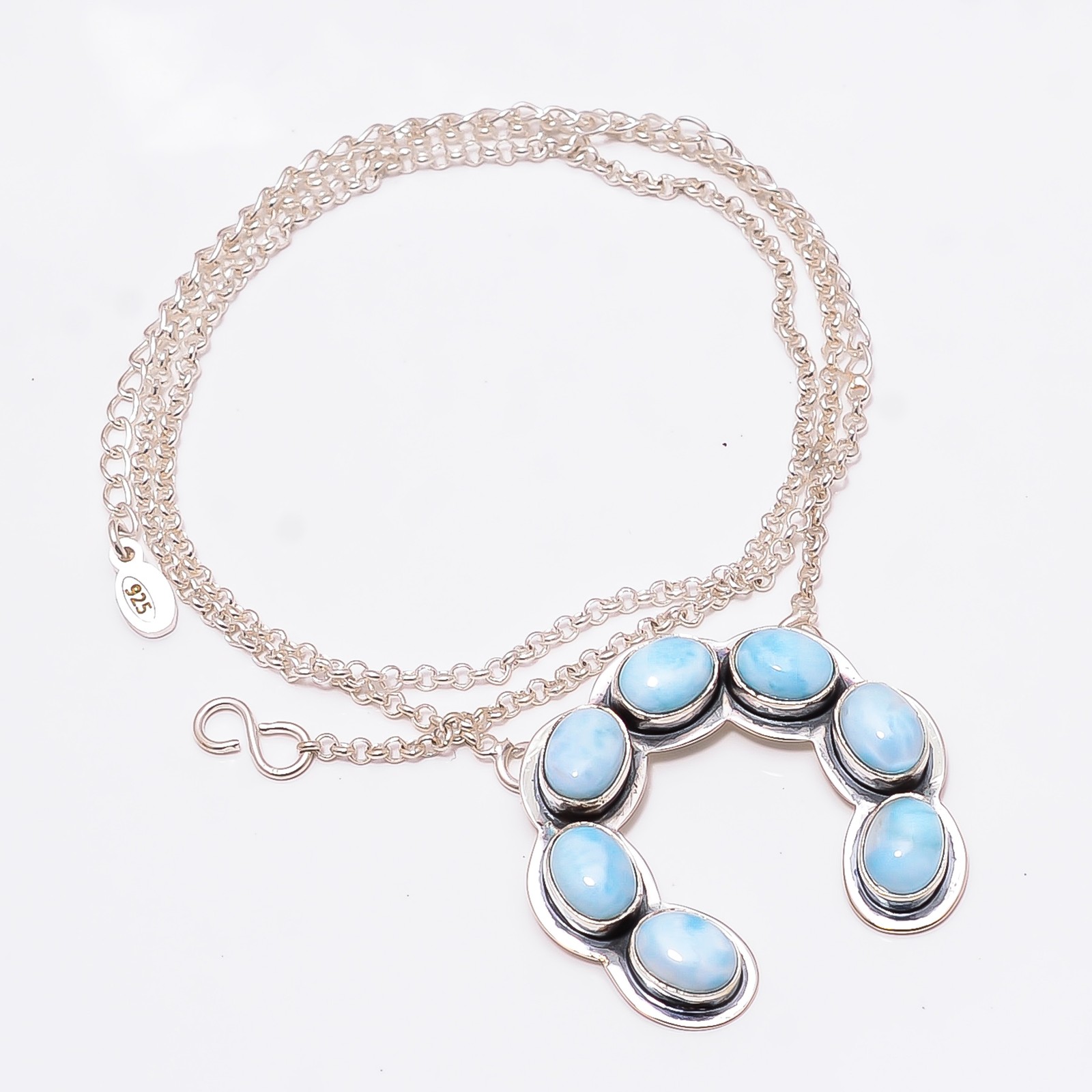 Larimar – Dominican Republic 925 Silver Horse Shoe Necklace 17-21″ Cp10921126013