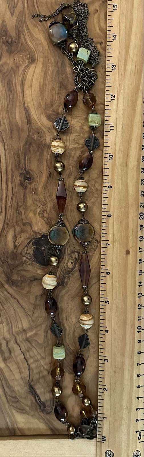 Bohemian Long Tassel Necklace Earth Tones Beaded Mixed Materials 26-29”