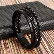 Men’s Braided Leather Bracelet Multilayer Rope Magnetic Clasp Punk Jewelry