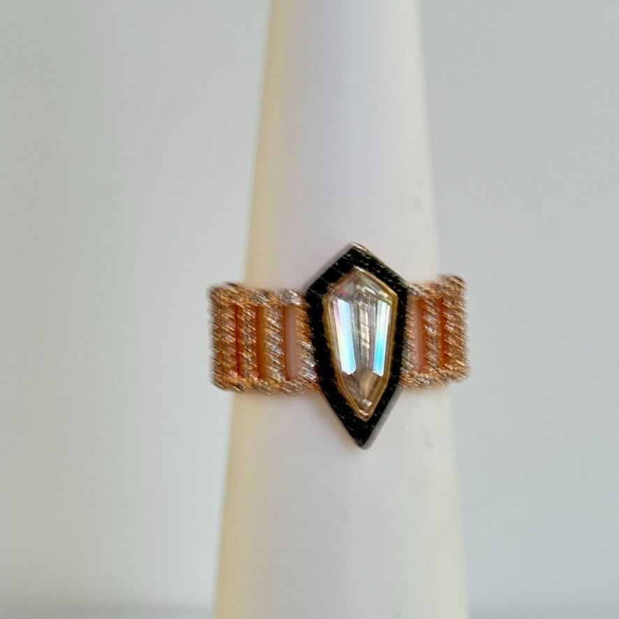 Bomb Party UNTAMED Ring Sz 9 RG88717 “Velvet Ambush” Clear & Black on Rose Gold