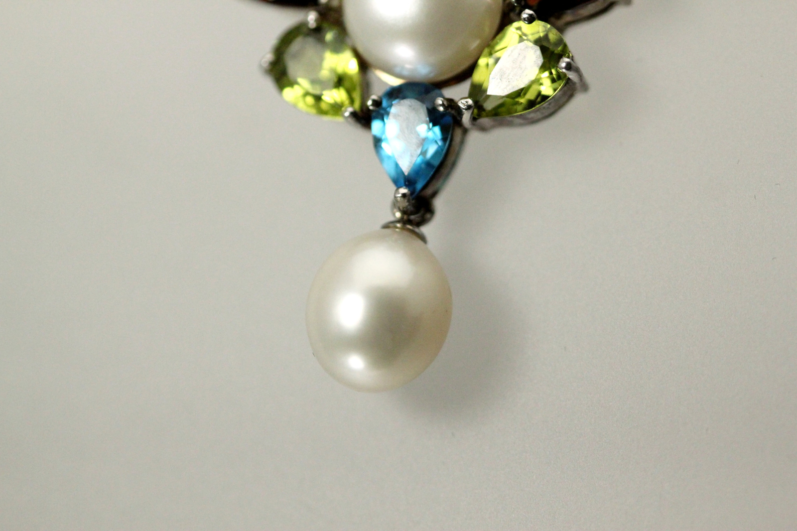 925 Sterling Silver Multi Colored Stones & Pearls 20″ Necklace 17 Grams NEC5402