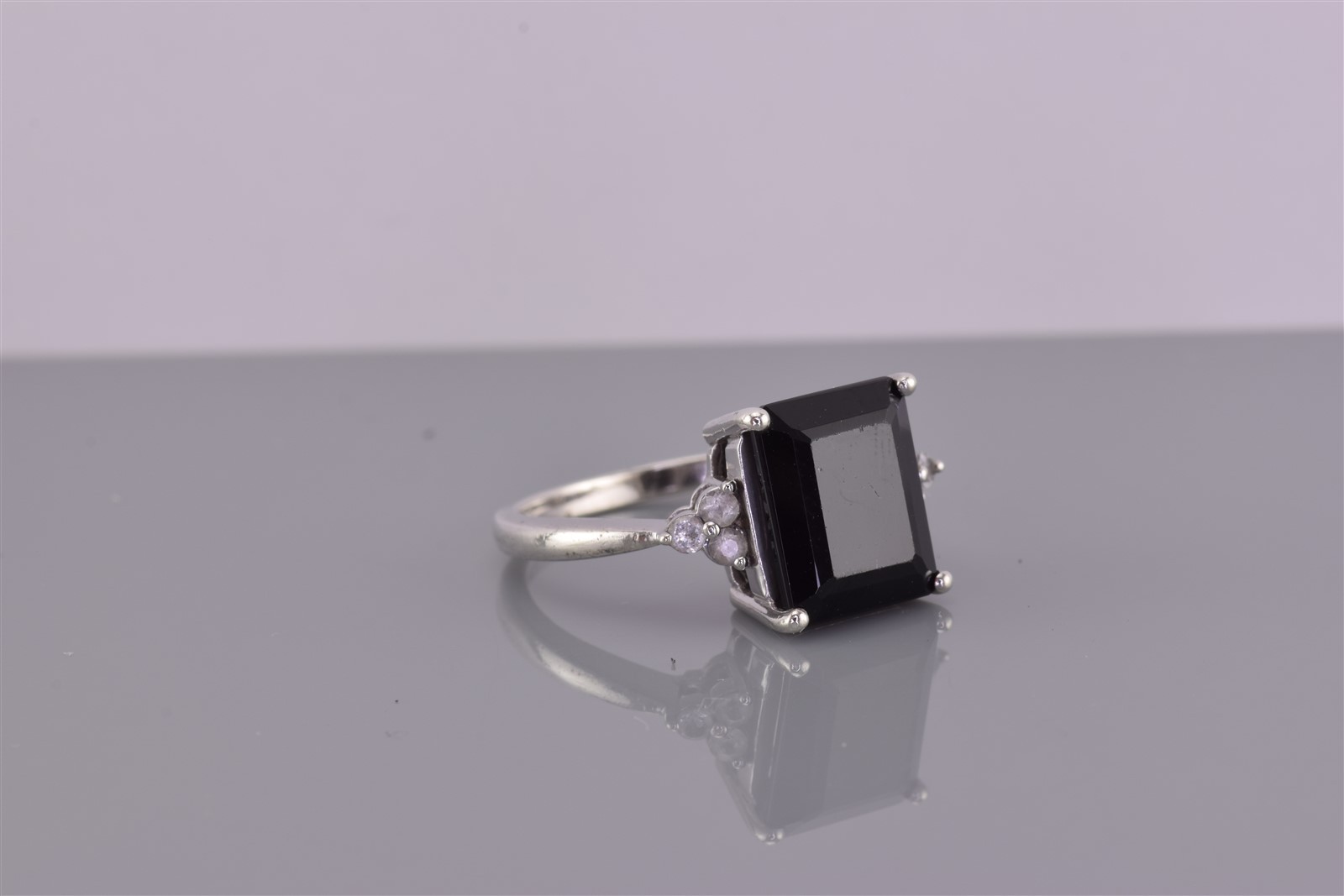Sterling Silver Black Tourmaline Topaz Cluster Accented Band Ring 925 Sz: 8