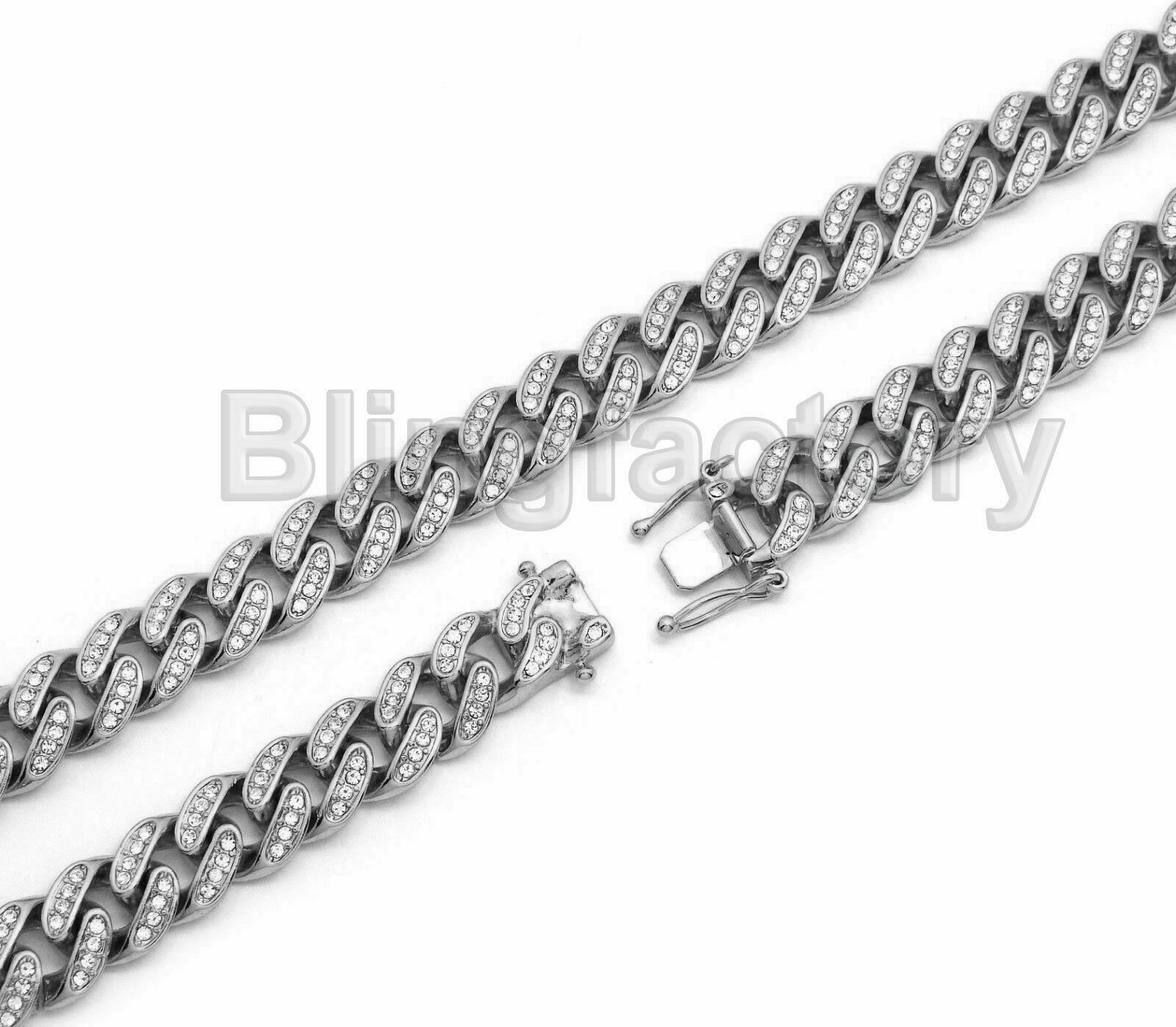 Alphabet Initial Letter Silver PT Pendant 18″ 20″ 24″ Iced Cuban Chain Necklace