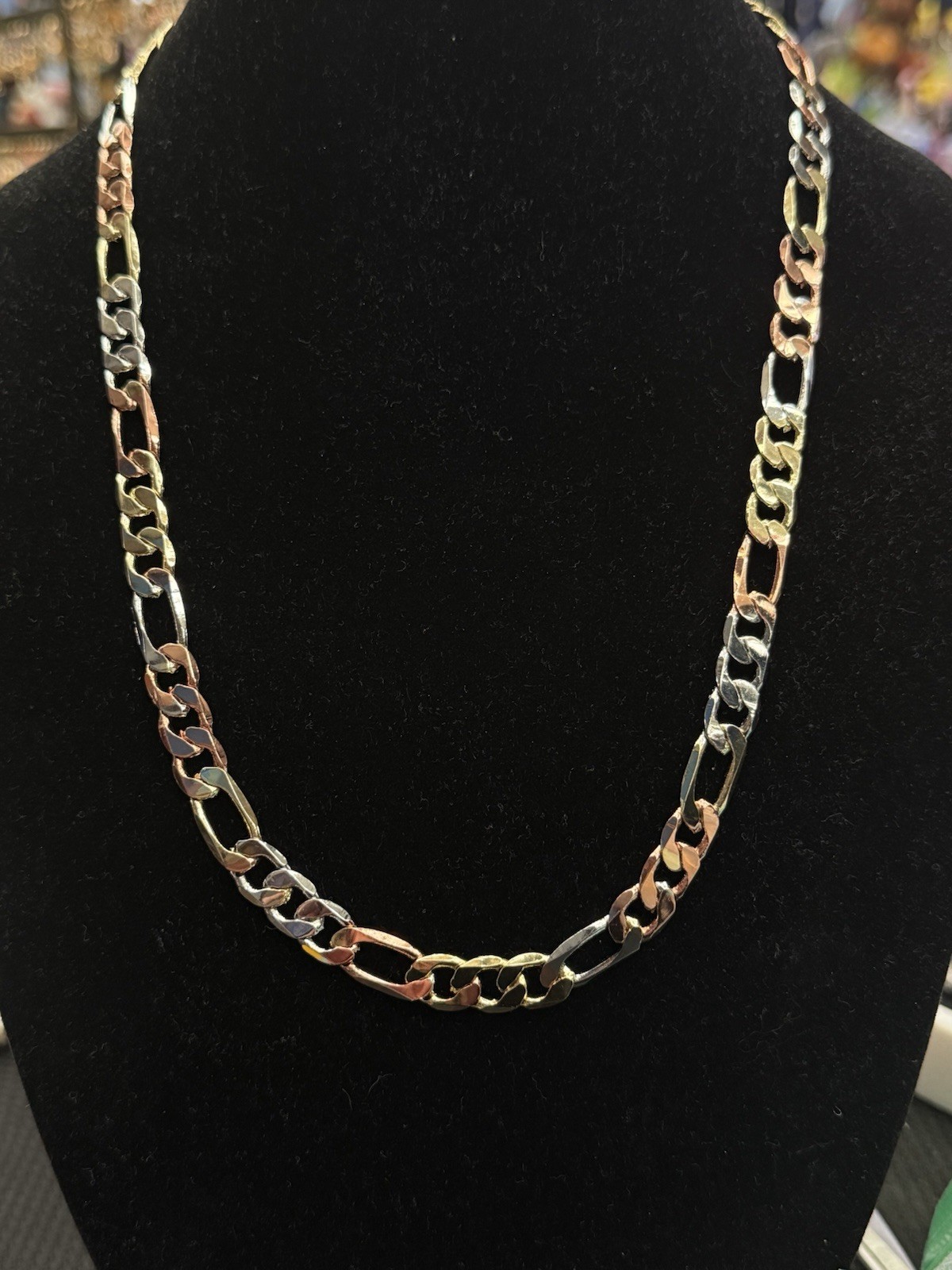 Tri-Color Figaro Chain Link Fashion Necklace Multicolor Metal No Stone Jewelry