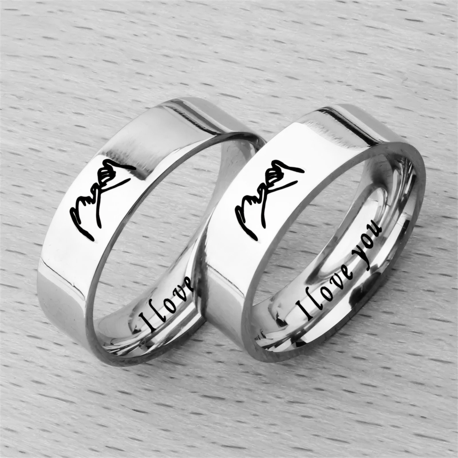 Couples Matching 2pc RING SET: ”I Love You” & “Pinky Promise” Engraved Bands