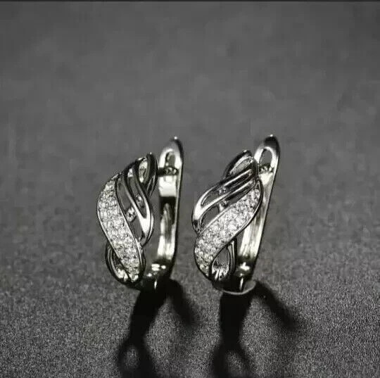 1.70Ct Round Cut Simulated Diamond Women Huggie Hoop Earring 14k White Gold Over