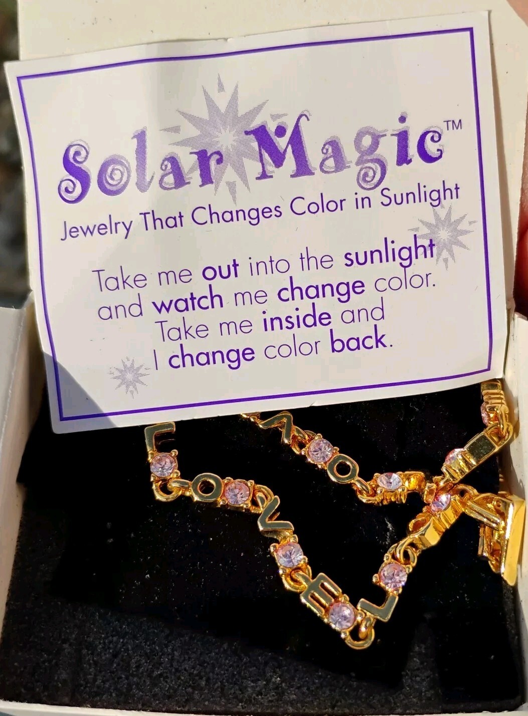 1999 Avon Solar Magic LOVE Bracelet Gold Tone Changes Color NIB VHTF Rare
