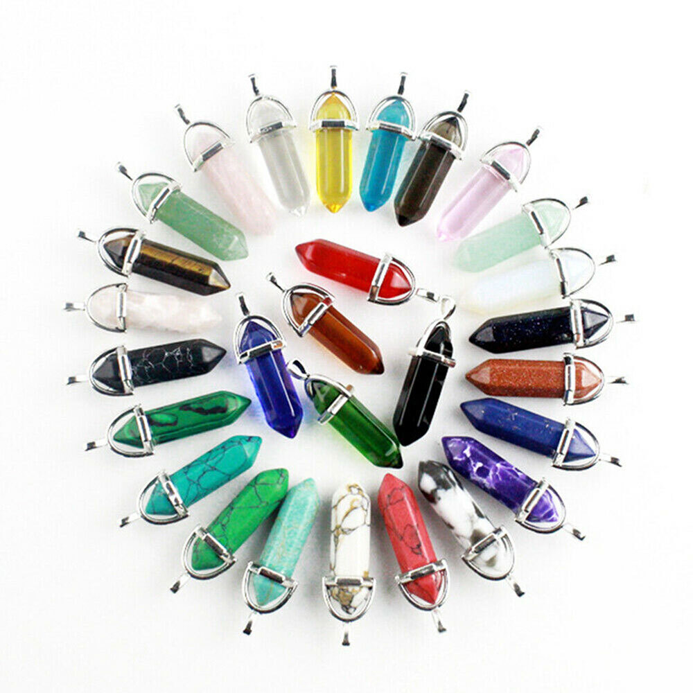 100Pcs Natural Crystal Necklace Pendant Gemstone Chakra Stone Healing Rope Chain
