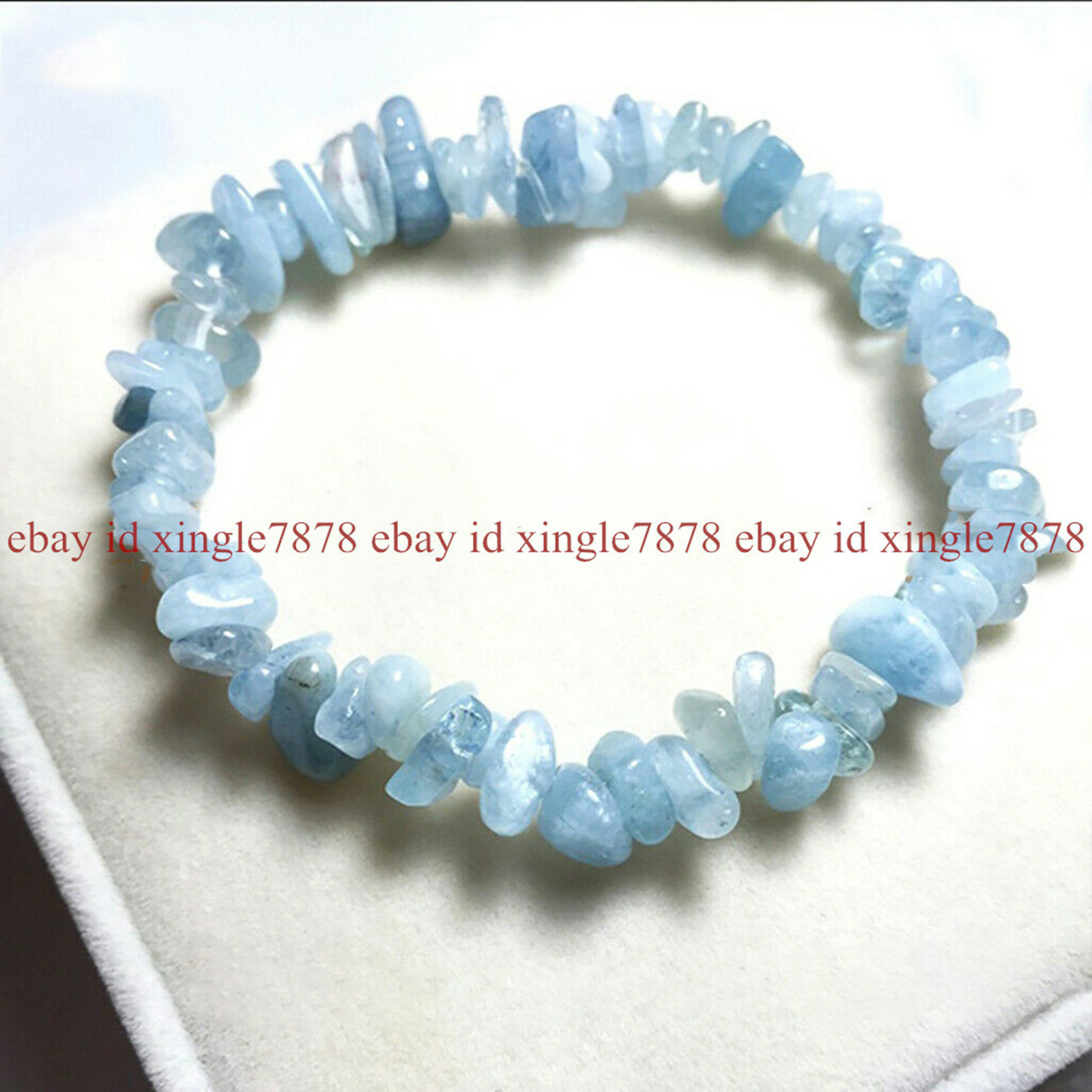 Natural Blue Aquamarine Gemstone Gravel Beads Stretchy Bracelet 7.5″ AAA+