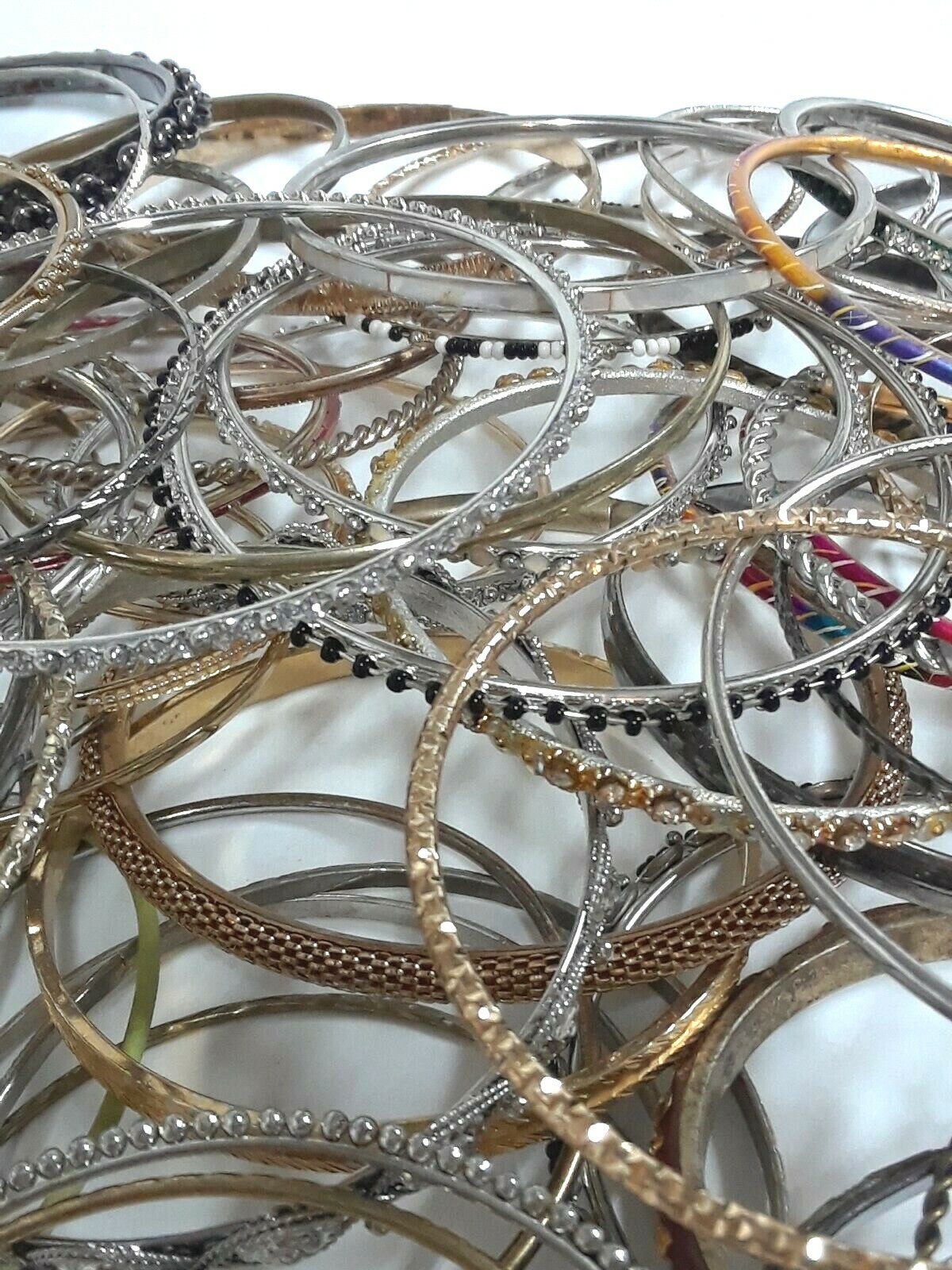 Bangle Bracelets. goldtone, silvertone, enamel, stones. Large lot. Adult size