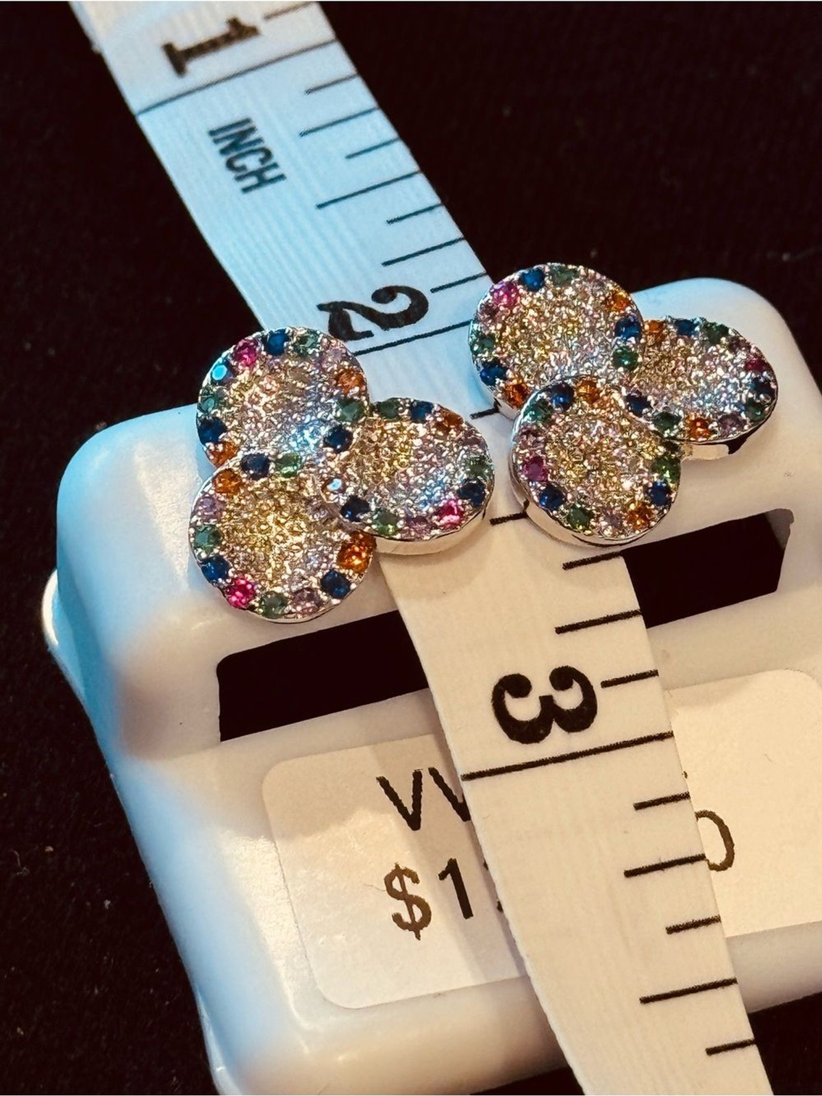 Multi Color VVS CZ Pavé Cluster Stud Earrings NWT Rainbow Stainless Steel