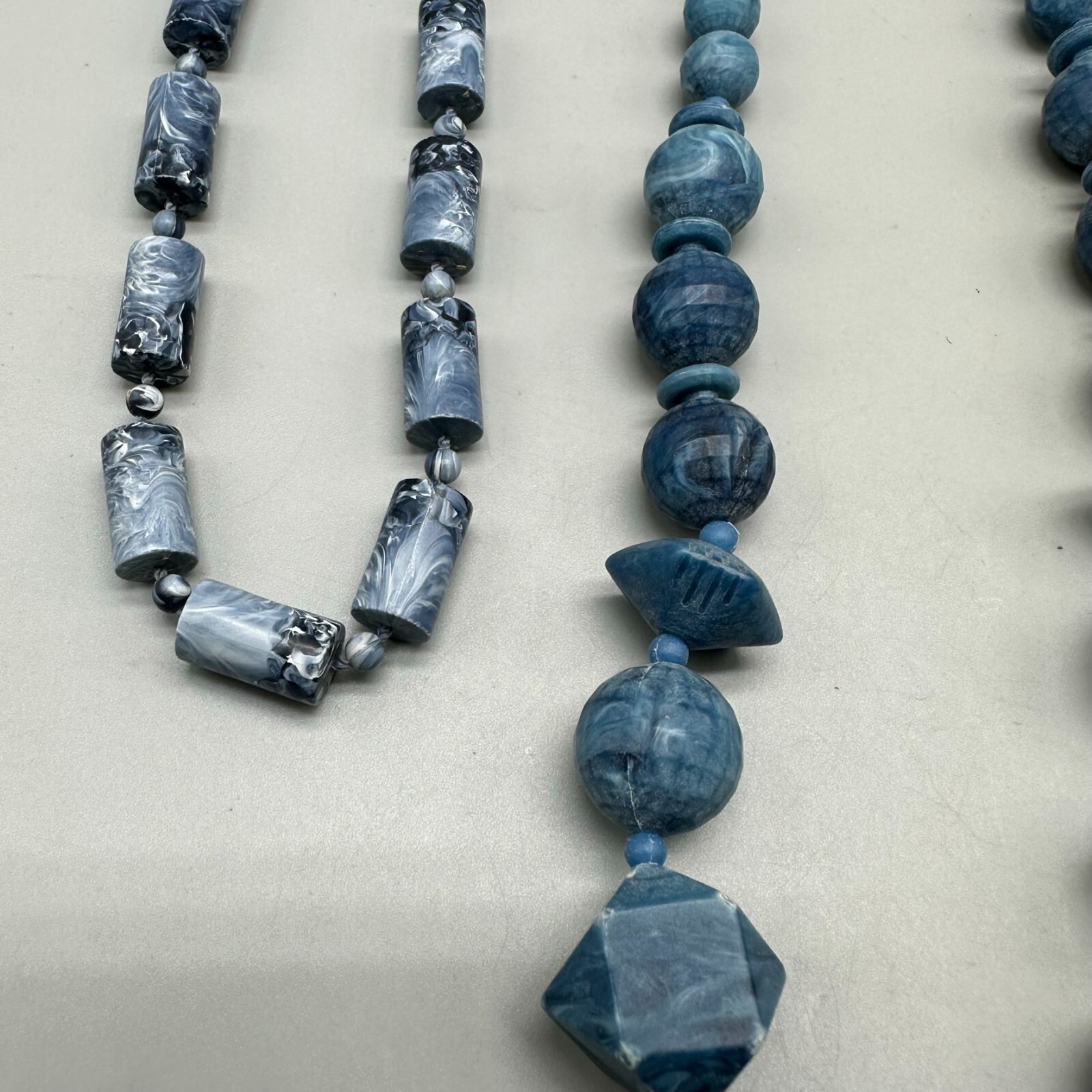 Blue Beaded Necklace Lot Mixed Shapes Matte Finish Costume Jewelry Bundle