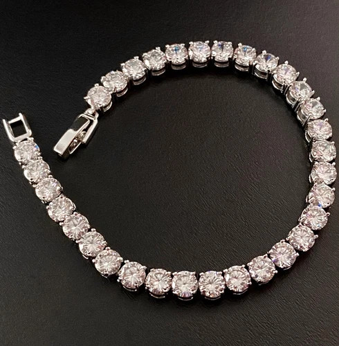 18k White Gold Plated 5mm Round Simulated Diamond Tennis Bracelet Bridal Jewelry