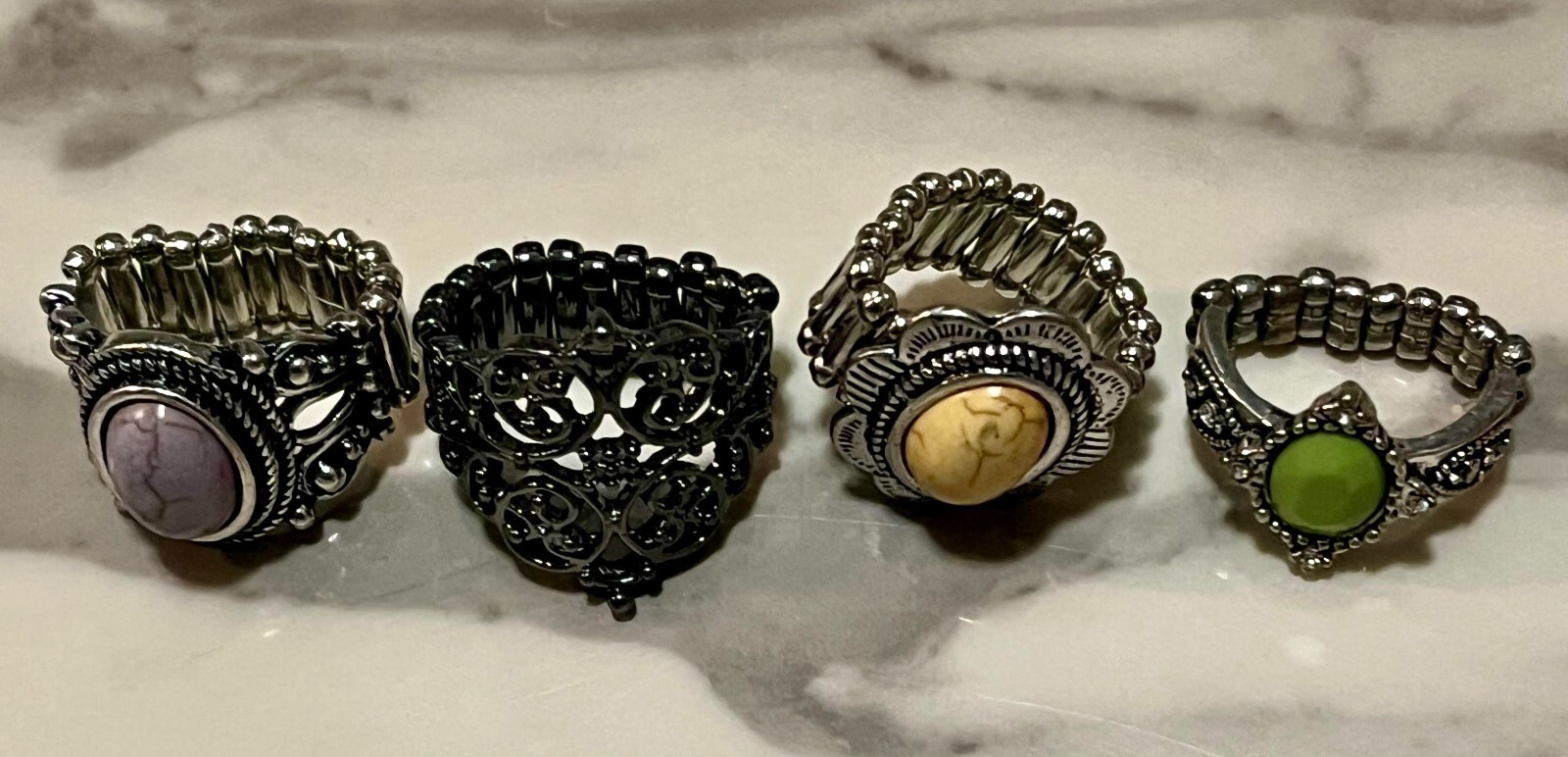20 Assorted Ornate Stretch Rings Lot Some w/ Embellishments/ Varied Styles