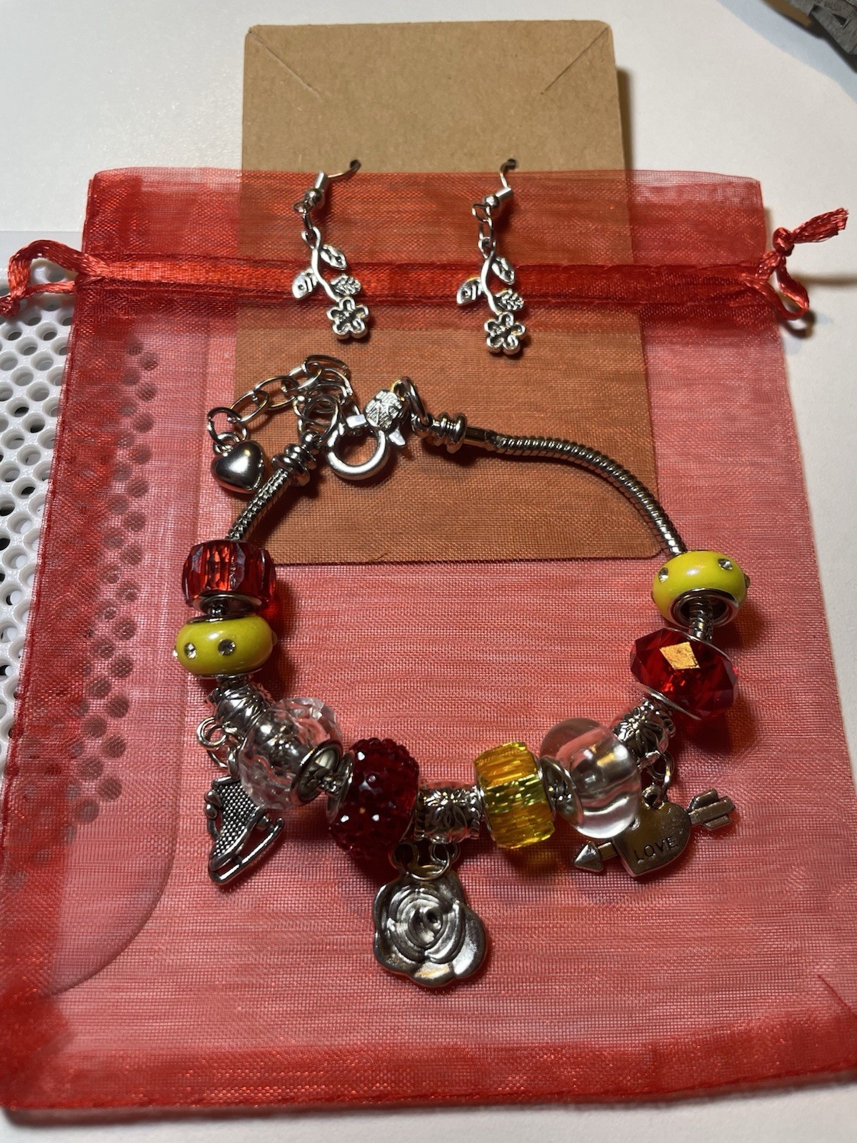 Yellow and Red Princess Bracelet with Earrings