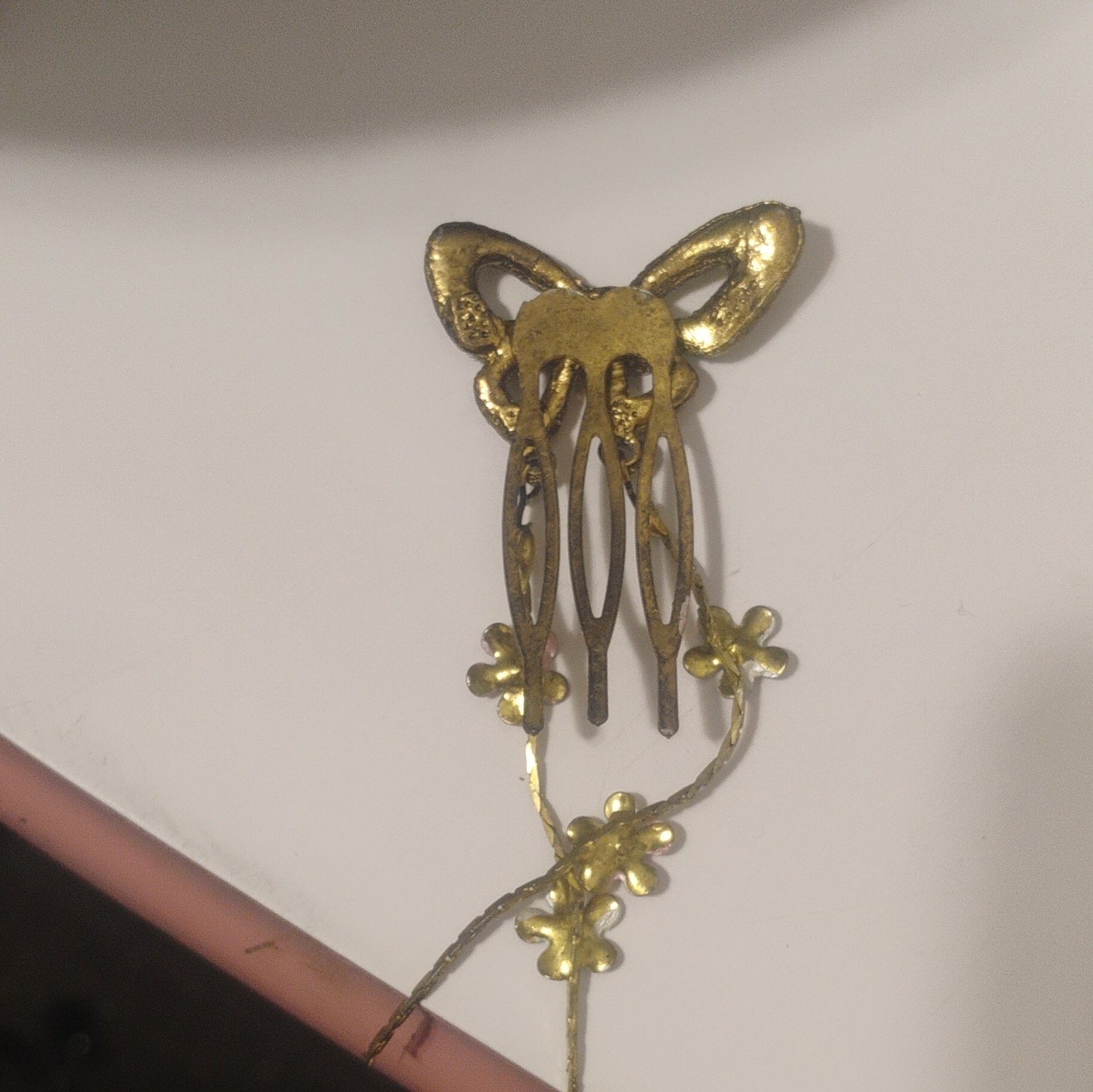 Vintage Butterfly Hair Comb w/ Clear & Pink Round Rhinestone Pavé Dangles
