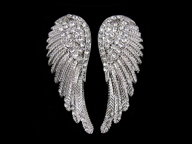 5.5cm Big Angel Wing Austria Crystal White Gold-plated Necklace Earrings Set