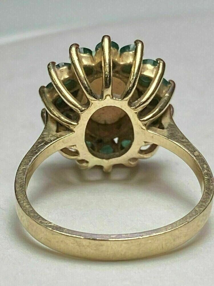 Oval Cut Simulated Fire Opal & Green Emerald Women’s Ring 14K Yellow Gold Plated