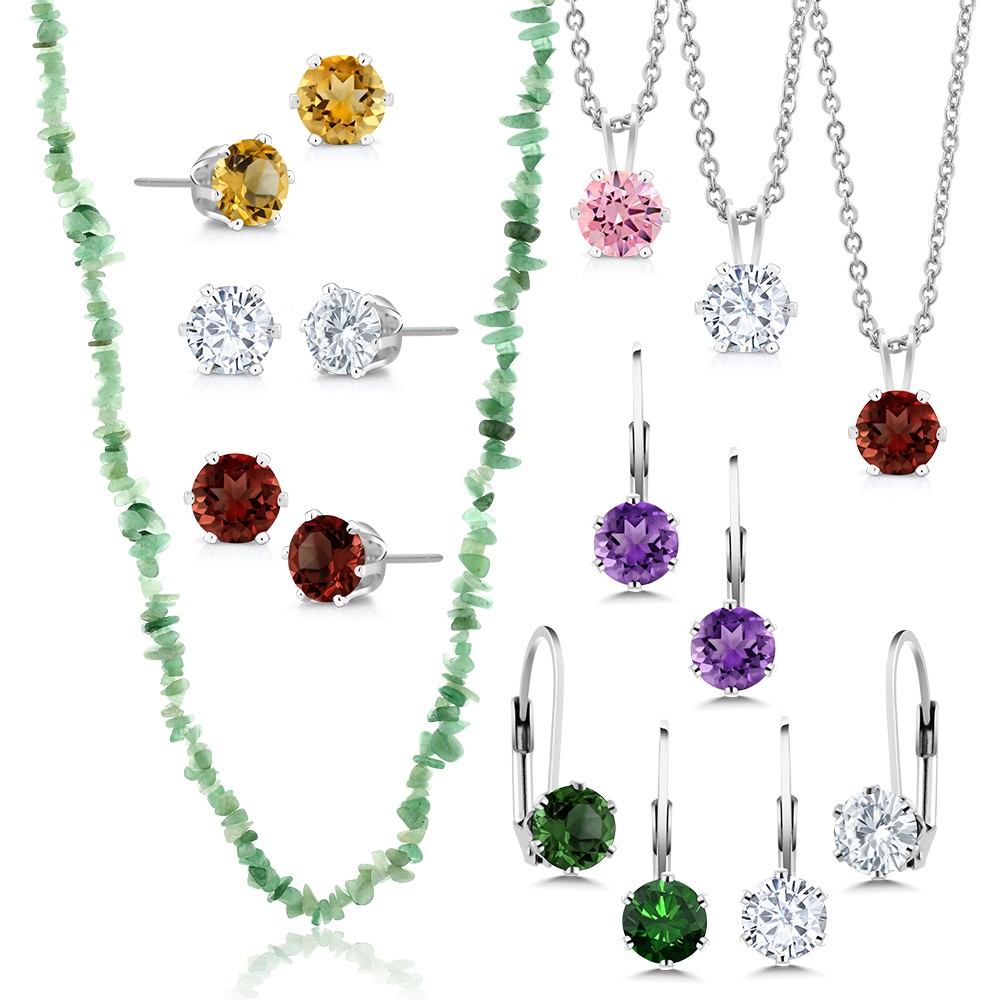 10 Gifts 6 CZ Studs 3 CZ Pendants and 1 Chip Green Necklace