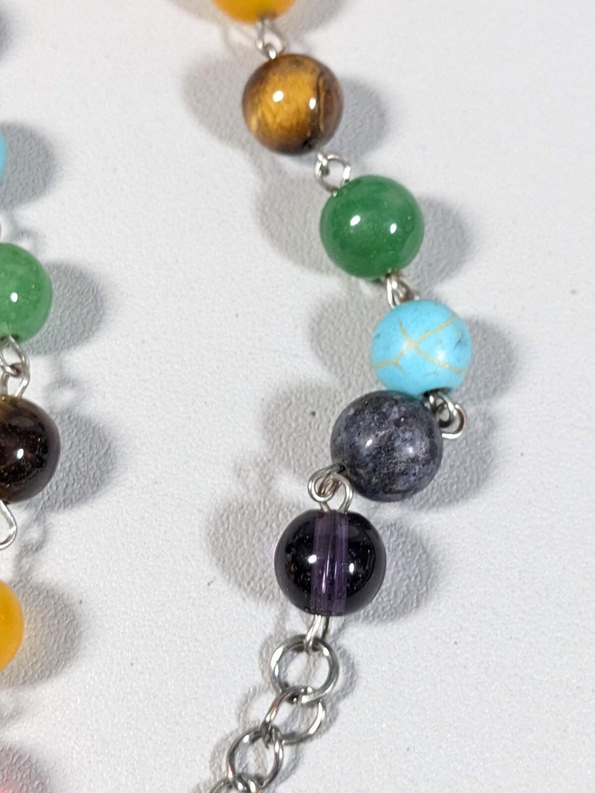 Silver Tone Lotus Flower Rainbow Stone Round Beaded Bracelet 10 inches