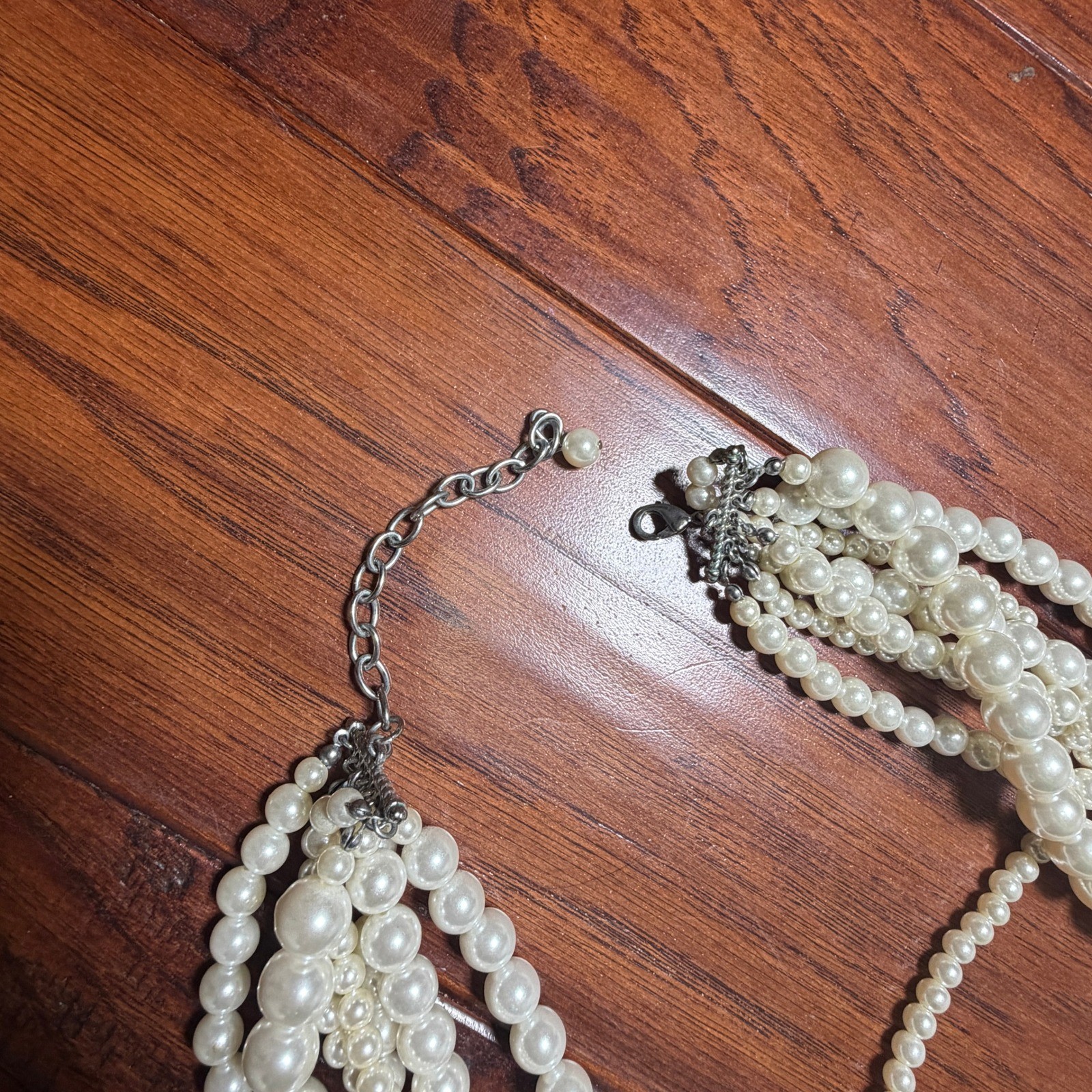 Multi Strand Faux Pearl Statement Necklace Cream White Costume Romantic