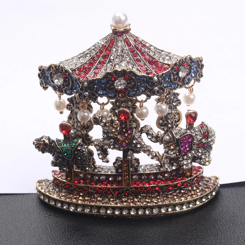 Animals Carousel Pearl Tassel Brooches Jewelry