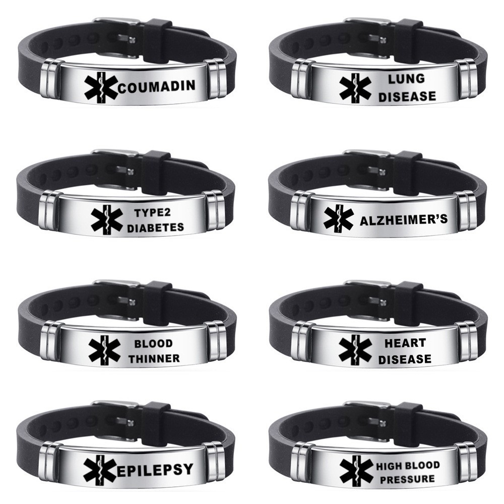 Silicone Medical Alert Wristband Personalized Customized Medical ID Bracelet