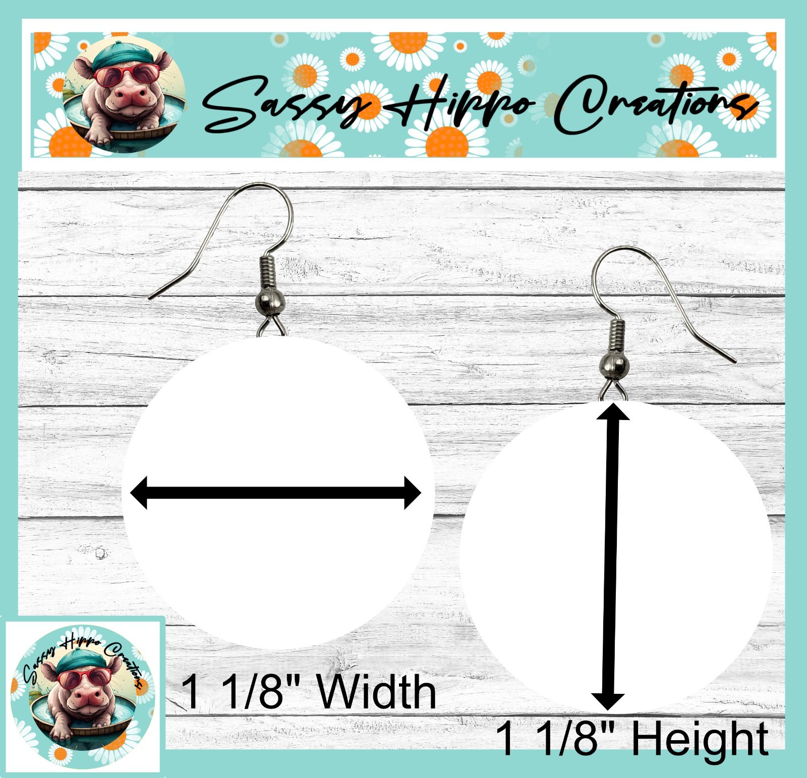 Earrings Round Silver Hook Backs Adorable Raccoon Colorful Flowers Sublimated