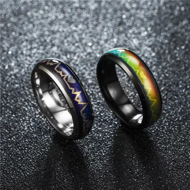 Stainless Steel Non-Tarnish Color Changing Mood Ring Temperature Women Men R47
