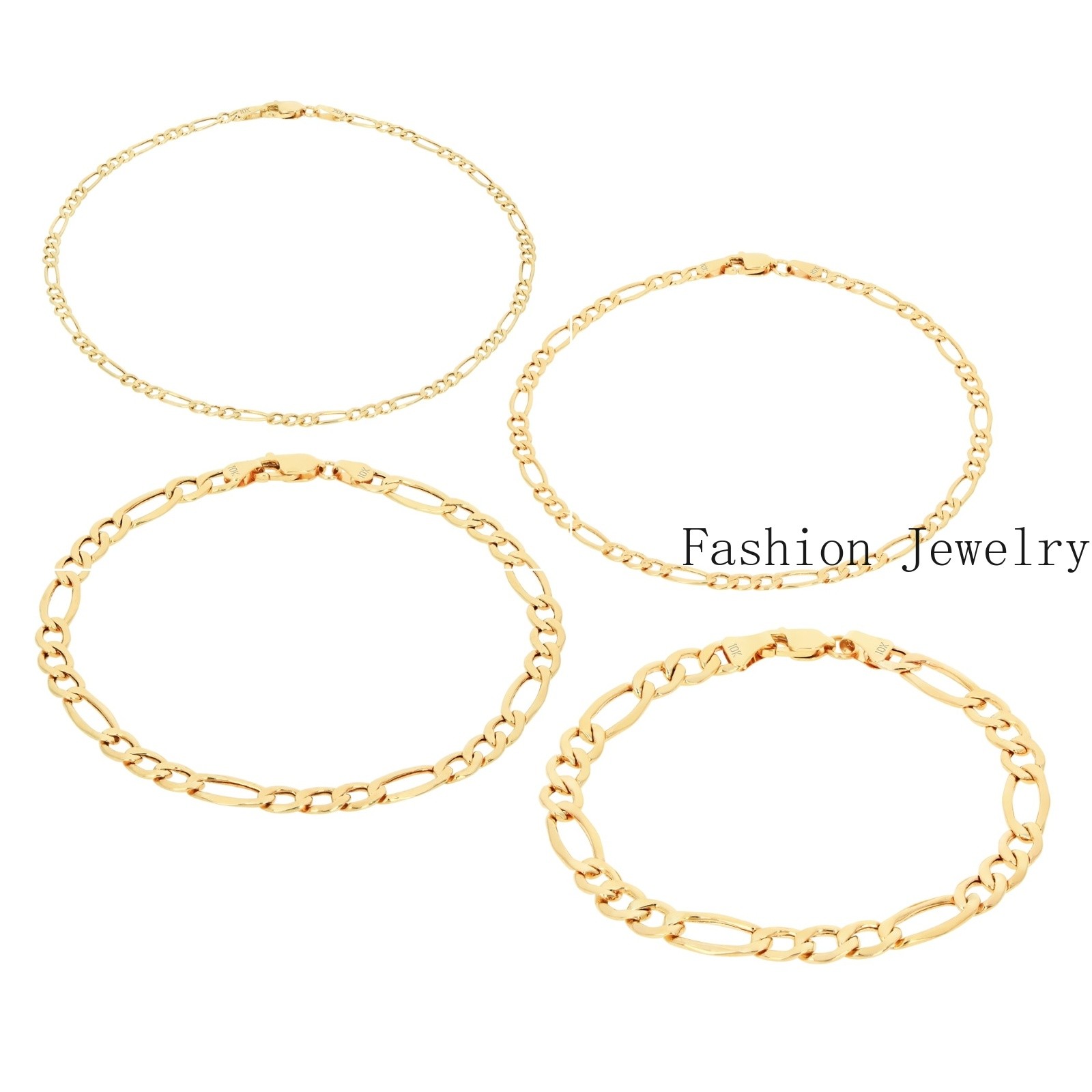 10K Yellow Gold 3.5mm-9mm Italian Figaro Chain Link Bracelet Mens Women 7″ 8″ 9″