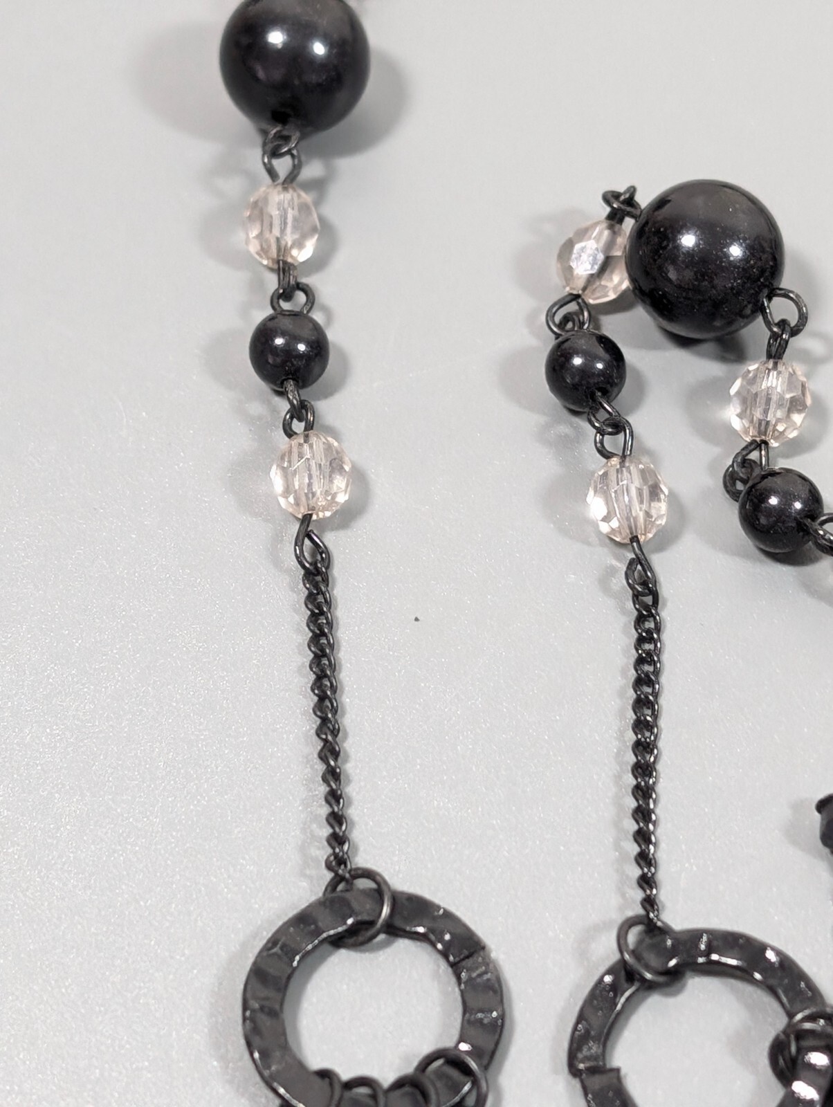 Black Beaded Chain Link Gray Long Charm Necklace Dark Gothic Western 34 inch