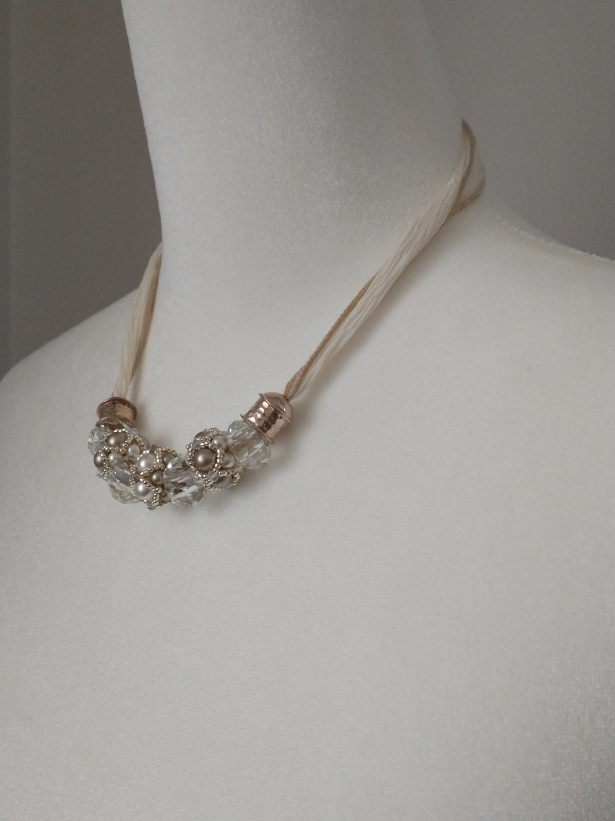 Silk Chiffon Crystal & Sterling Silver Beaded Necklace & Earrings Set