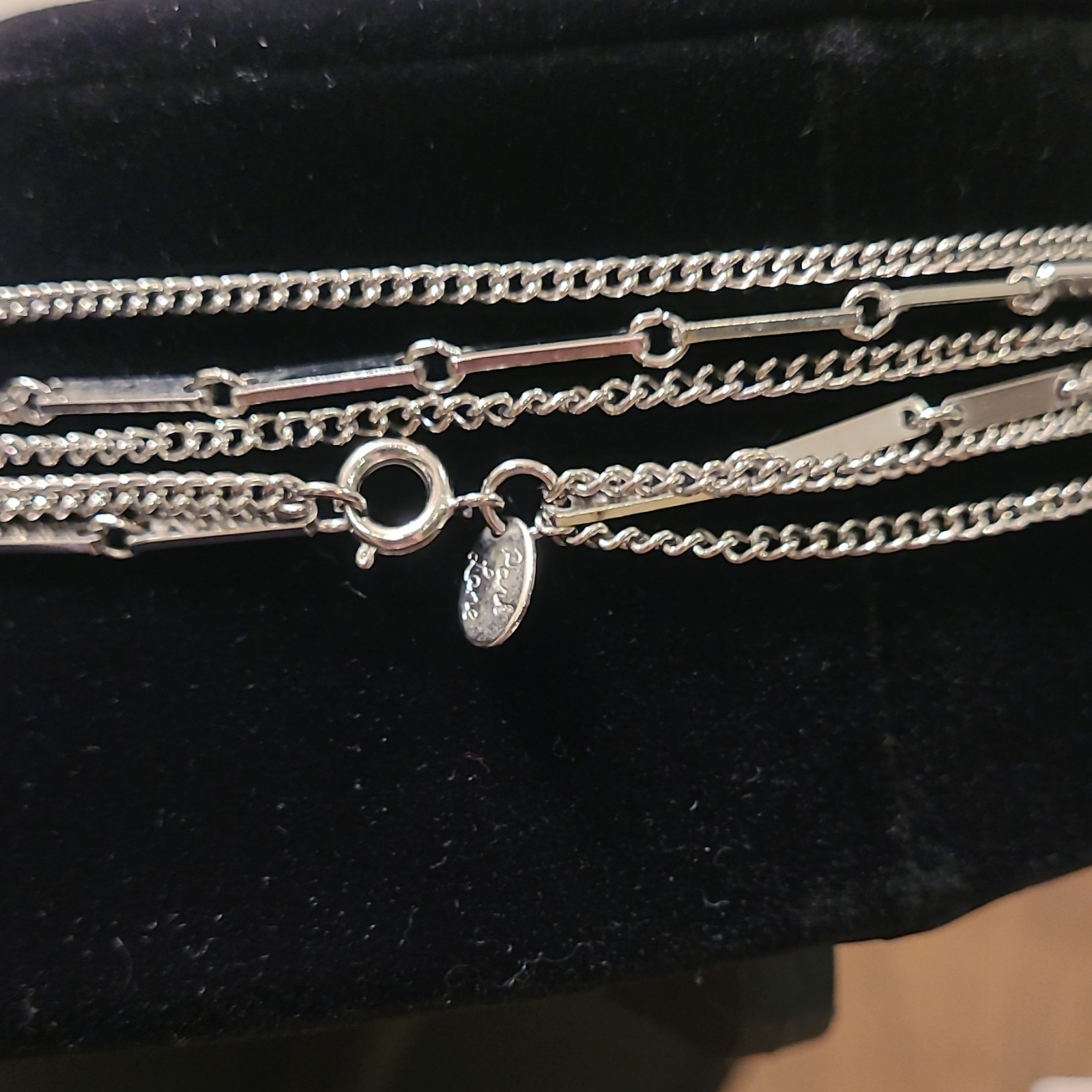 VTG 1960Park Lane Silver Tone Layered Bar Link Chain Necklace Spring Ring Signed