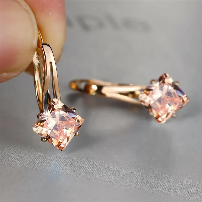 Champagne Zircon Hoop Earrings Rose Gold Color Crystal Wedding Jewelry