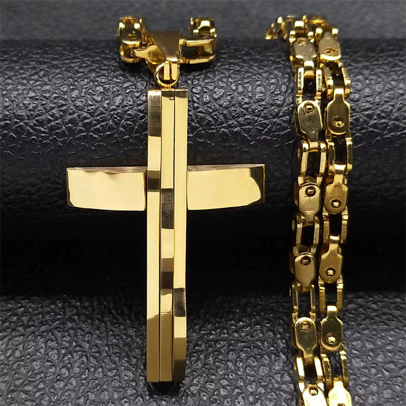 Religious Fashion Jewelry Christian Gold Color Cross Pendant Necklace 103