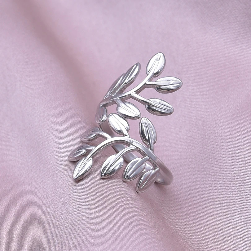 2PCS Stainless Steel Ring Leaf Water Droplet Adjustable Gold Plated Jewelry