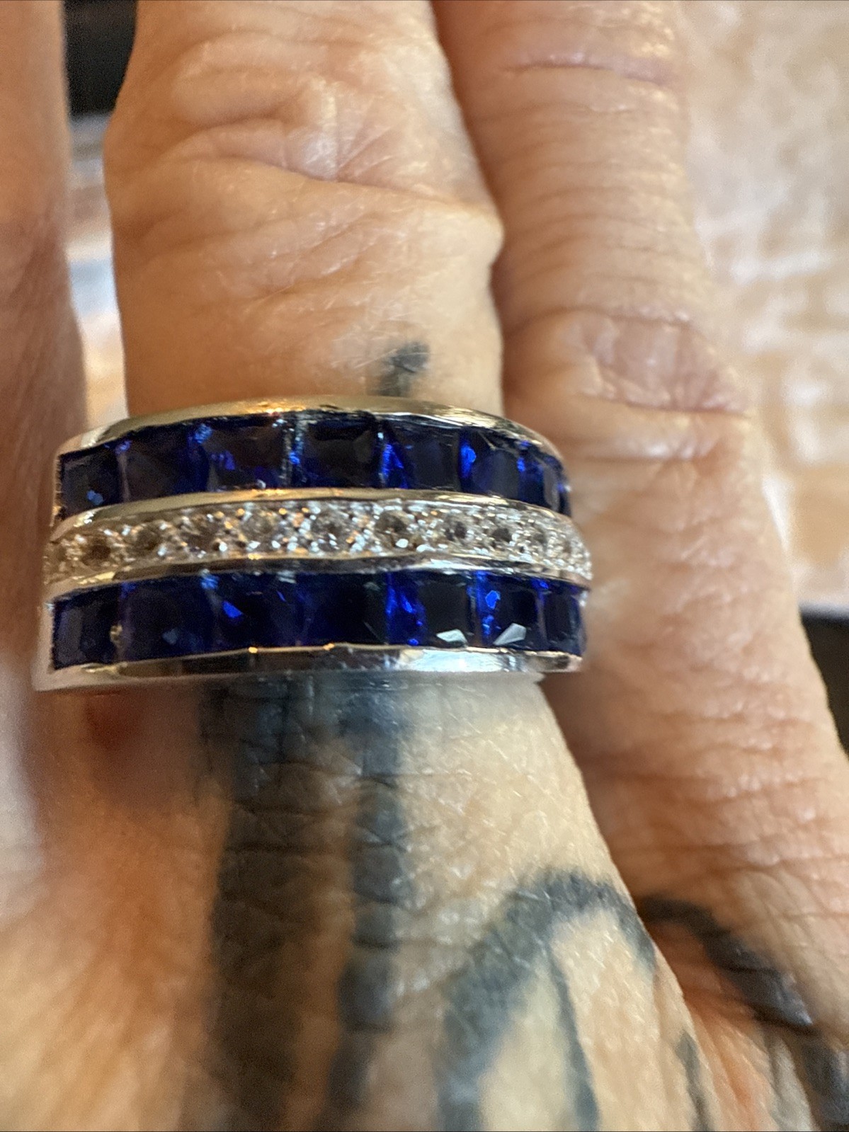 Blue Sapphire Invisible Setting Size 7.25 Statement Piece Sterling Silver