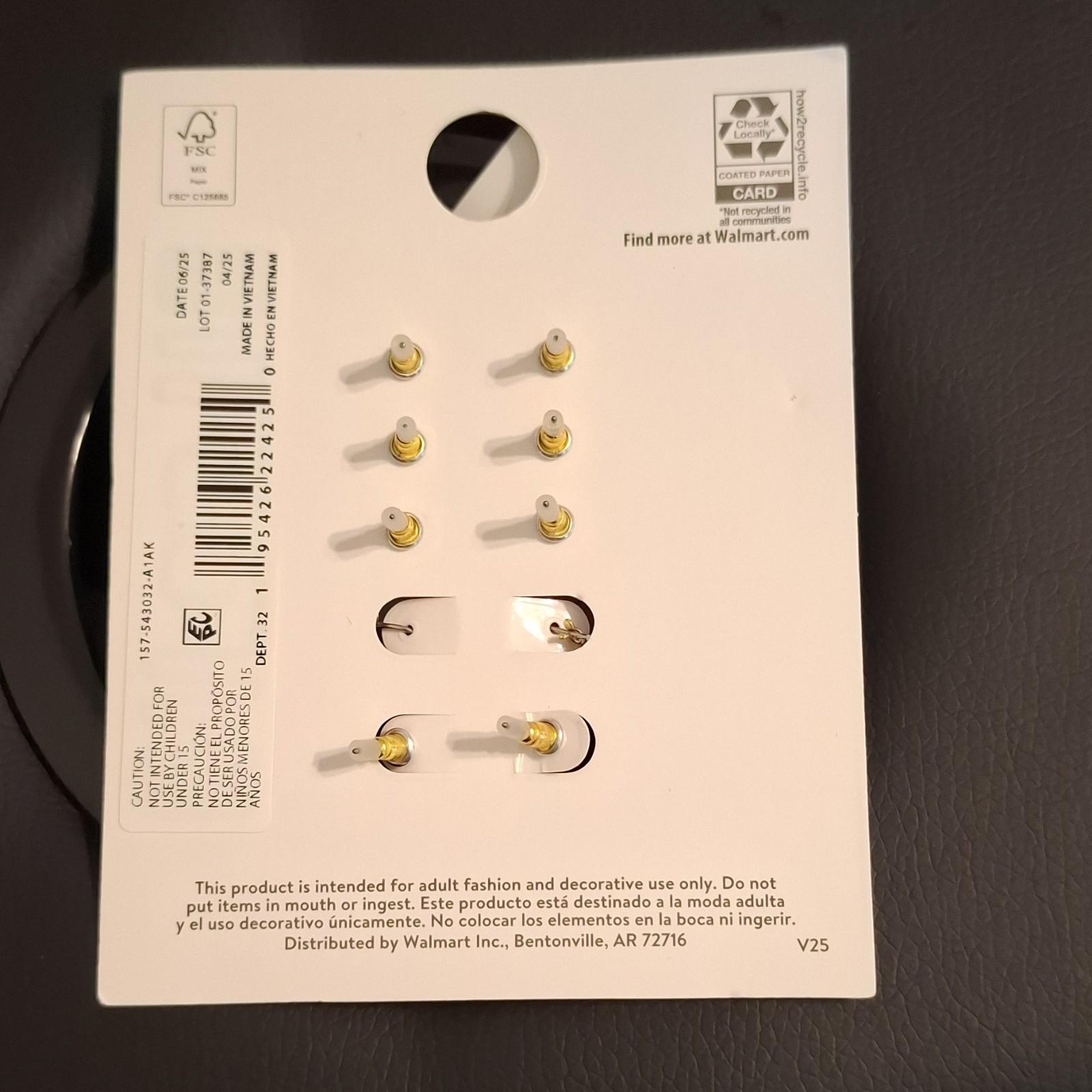 Time and Tru Hypoallergenic 5-Pair Stud & Hoop Earrings Set Clear Crystal