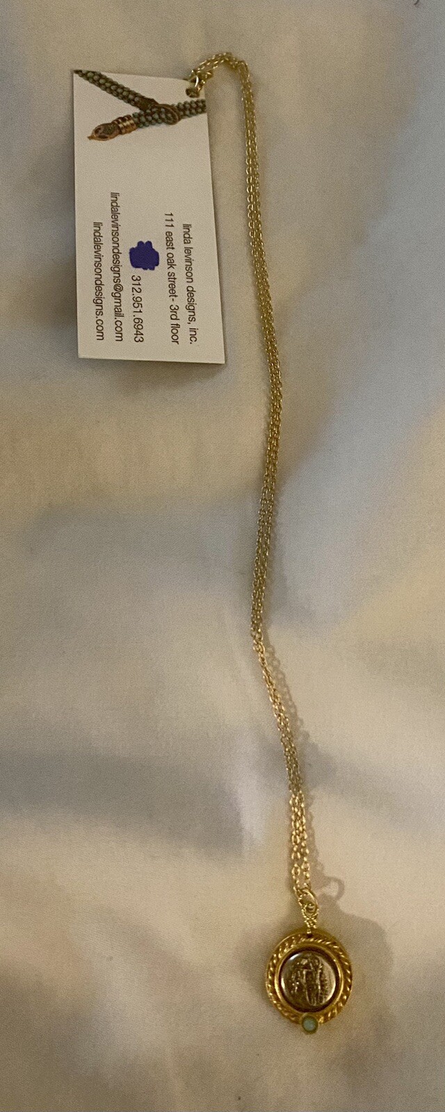 Linda Levinson Designs Coin Necklace Gold W/ Faux Turquoise Accent NWT